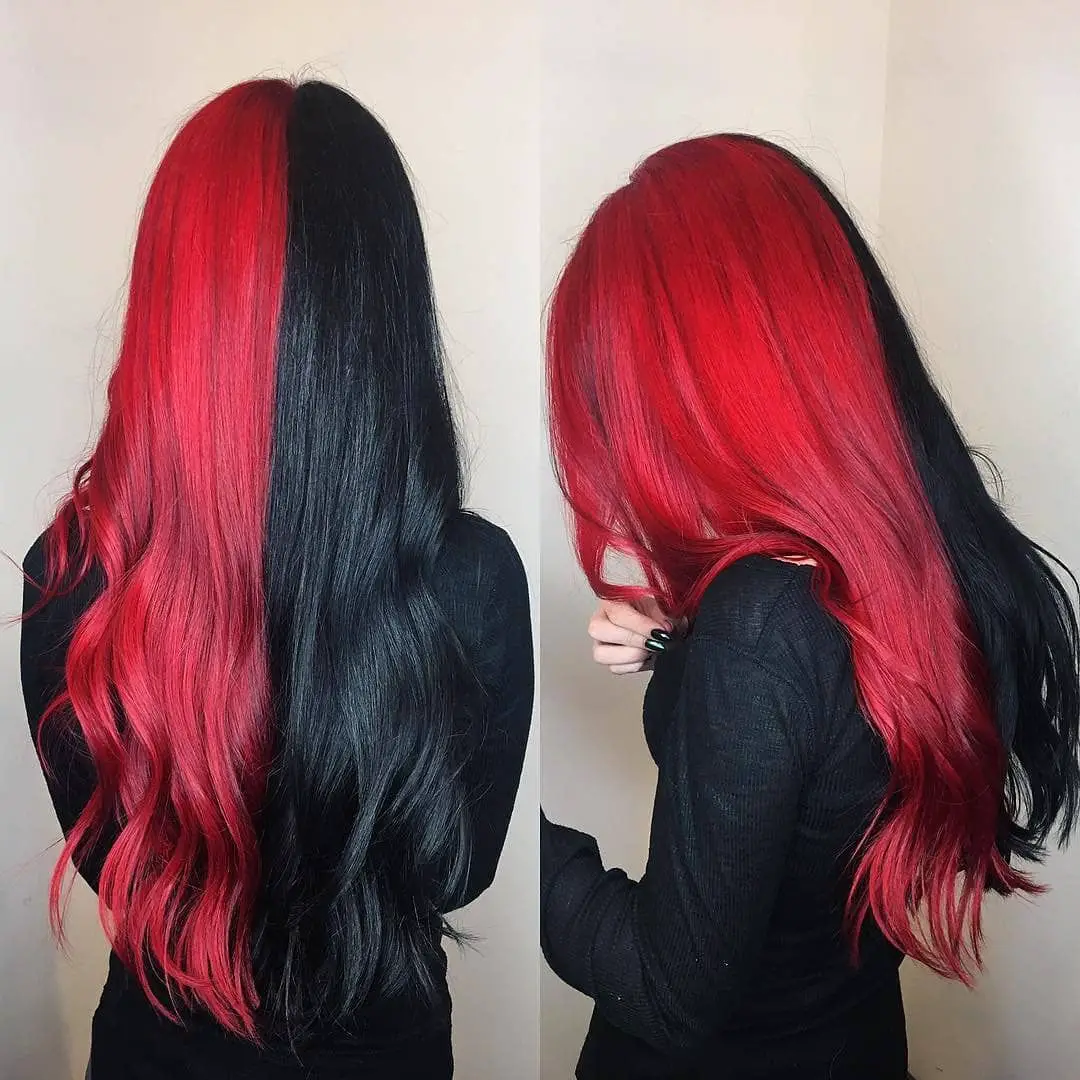 half red half black hairstyle