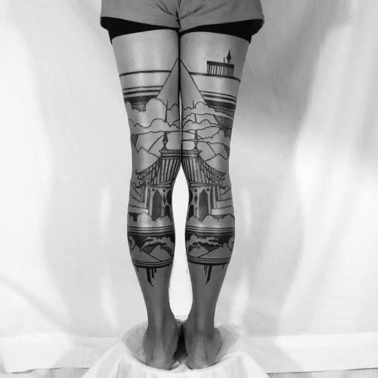 mirrored leg tattoos